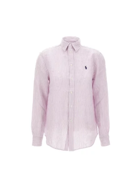 Lniana koszula Polo Ralph Lauren fioletowa