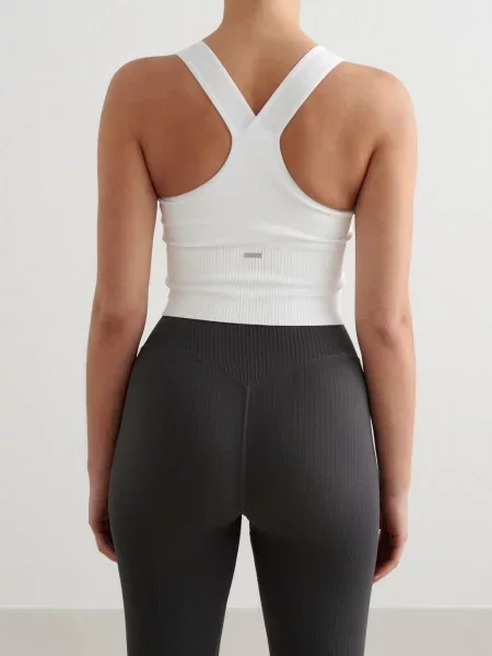 Biustonosz sportowy wysokie wsparcie wydłużony Ribbed Seamless biały