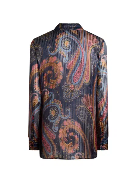 Cămașă Etro de mătase cu model paisley albastru