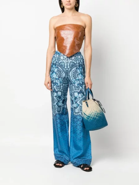 Šilkinės raštuotos plačiakojis kelnės Alberta Ferretti mėlyna