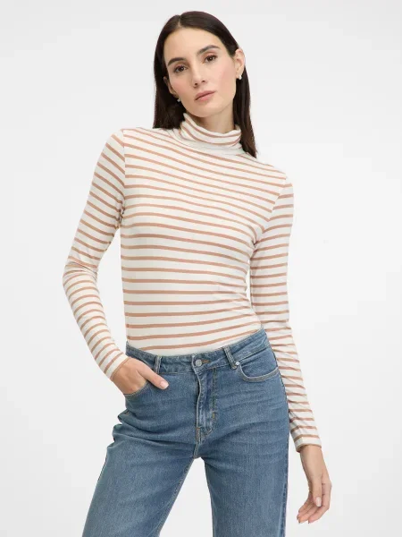 Tricou mânecă lungă Orsay cu dungi bej