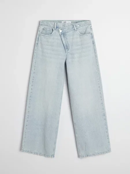 Джинси wide leg із середньою посадкою та перехрещеним синій