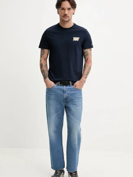 Krótka koszulka Tommy Jeans niebieska