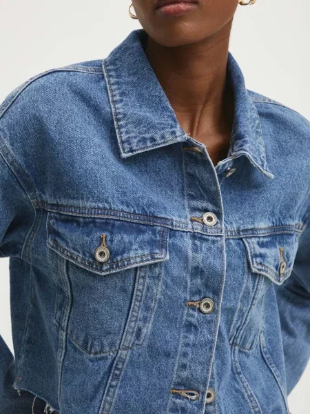 Дънково яке Answear Lab преходен модел с уголемена кройка синьо