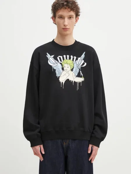 Marcelo Burlon melegítőfelső County Angel Boxy Crewneck Black Multico férfi nyomott mintás fekete