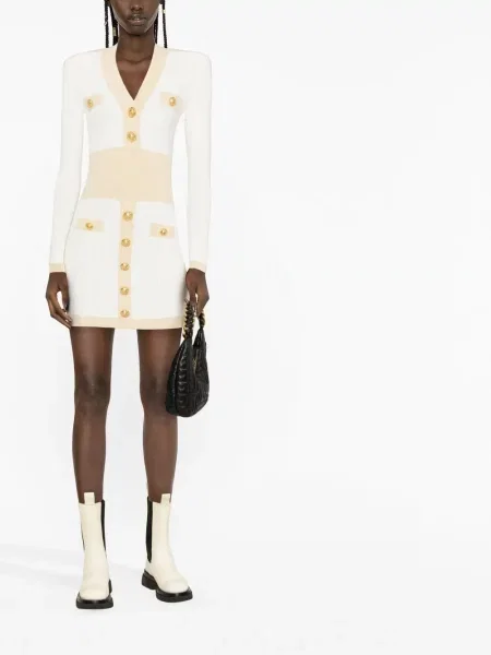 Pletené šaty Balmain bílé