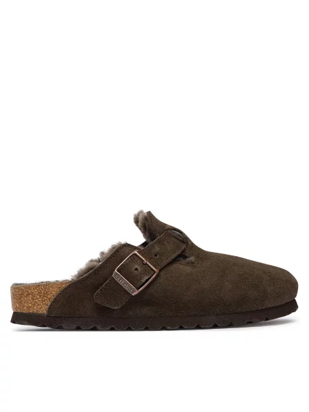Pantofle Birkenstock s kožíškem hnědé