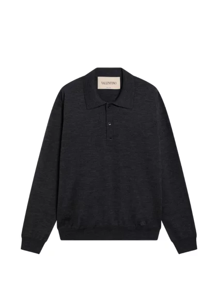Tricou polo Valentino Garavani cu broderie de lână gri