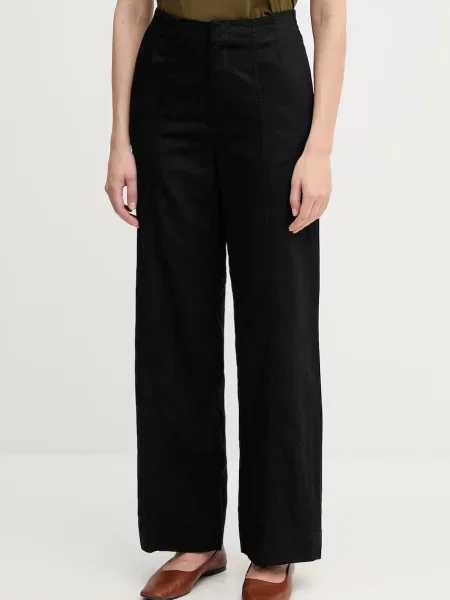 Hlače z mešanico lana Calvin Klein Jeans črna