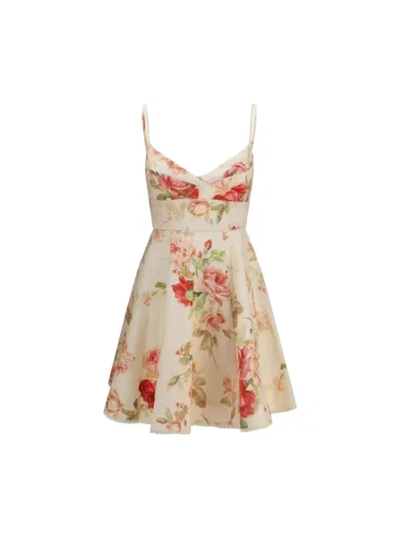 Lniana sukienka mini Zimmermann beżowa