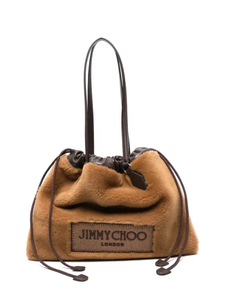 Τσάντα shopper Jimmy Choo από δέρμα προβάτου με κορδόνι καφέ