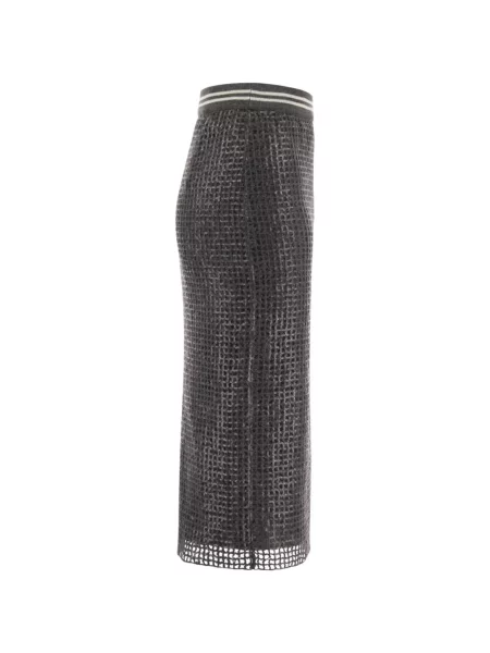 Fustă midi Brunello Cucinelli cu paiete tricotate gri