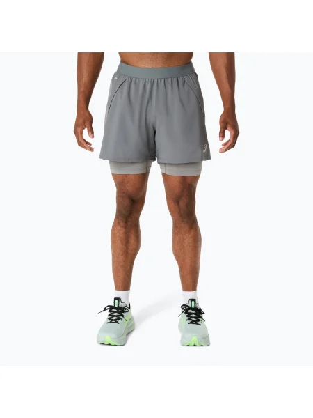 Шорти для бігу ASICS Road clay grey/steel grey/illuminate green сірі