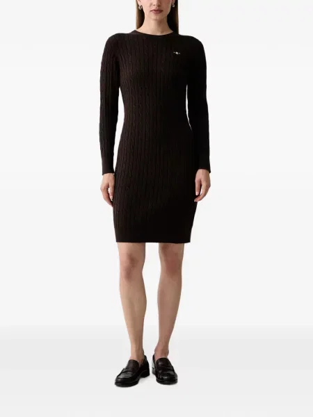 Rochie mini Gant cu broderie tricotate maro
