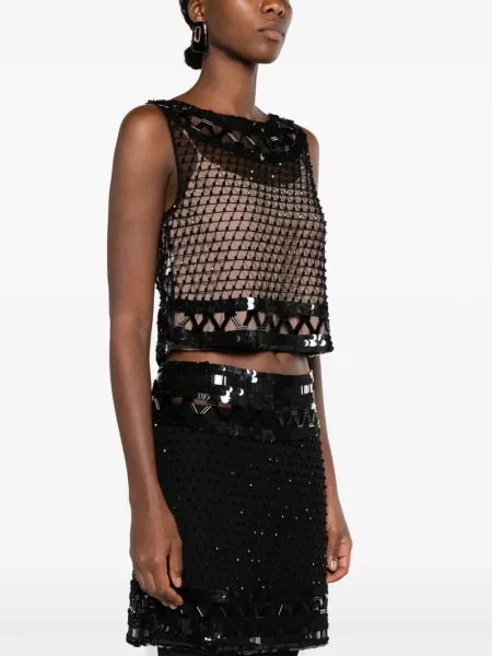 Top Alberta Ferretti fără mâneci plasă negru