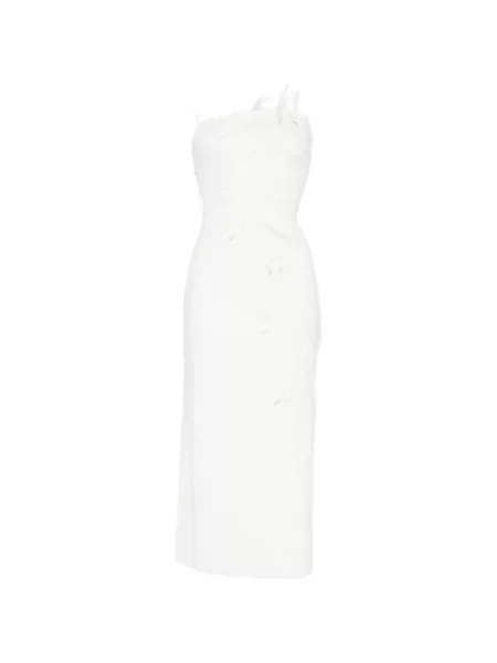 Rochie midi Cult Gaia cu model floral cu aplicații cu un umăr gol alb