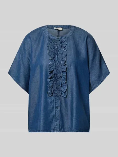 Bluzka o kroju relaxed fit z tkaniny stylizowanej na denim z falbanami Milano Italy