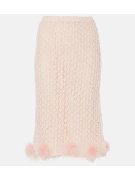Fustă midi Blumarine de lână cu pene până la genunchi roz