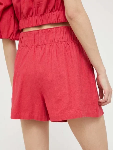 Plátěné kraťasy Abercrombie & Fitch hladké high waist růžová