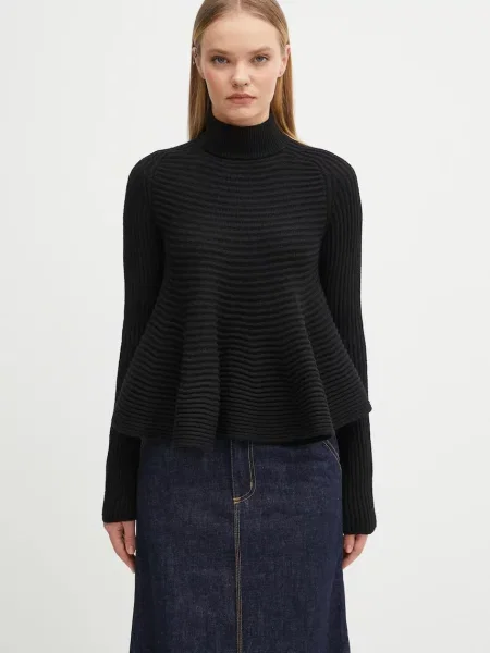 Sportmax pulover de lână ASTICE călduros cu turtleneck negru