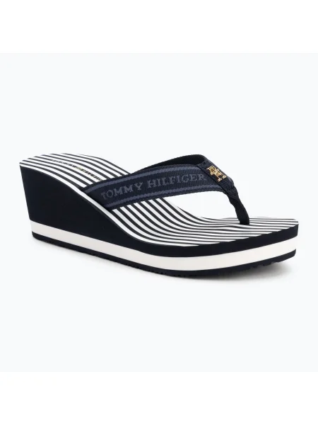 Tommy Hilfiger flip-flop TH STRIPES WEDGE BEACH SANDAL sötétkék éksarkú kék