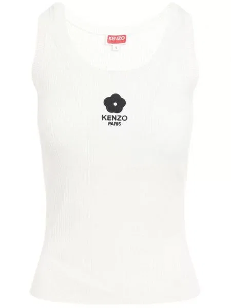 Top Kenzo cu broderie cu model floral alb