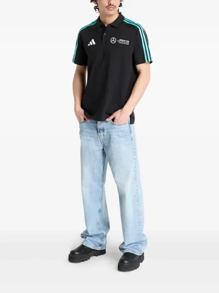 Pruhované tričko Adidas s autogramem s výstřihem do v černé