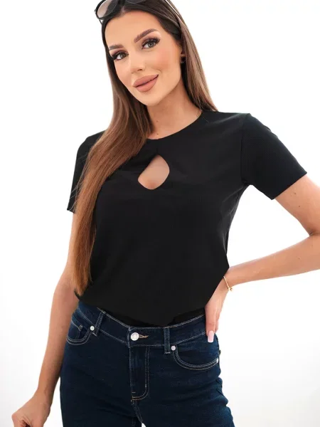 Bluză Kesi Włoski cu decolteu rotund cu nervuri negru