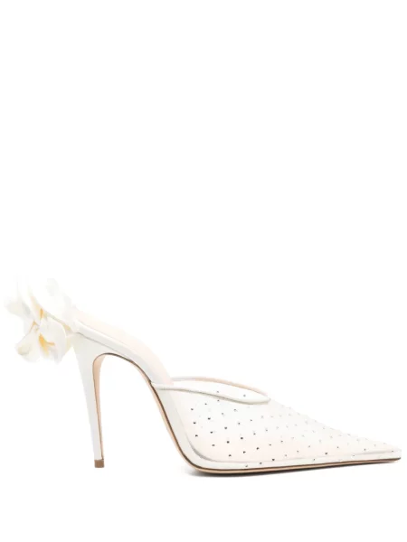 Papuci tip mules Magda Butrym cu model floral alb
