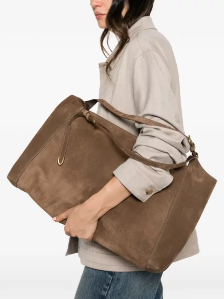 Τσάντα shopper Brunello Cucinelli σουέτ καφέ