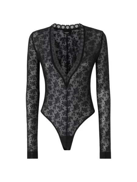 Body Pinko cu model floral cu decolteu în V din dantelă negru