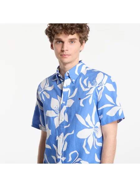 Риза Tommy Hilfiger Regular Fit Linen Blend Short Sleeve Shirt Dark Blue Indigo XL синьо