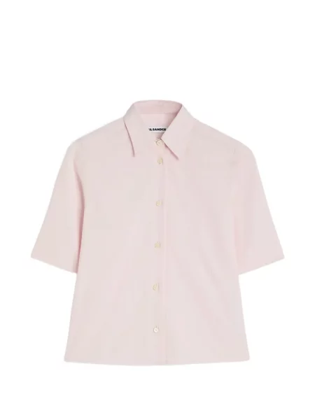 Cămașă Jil Sander cu broderie din poplin roz