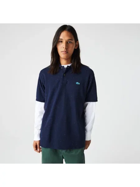 Lacoste Koszulka Polo Classic Fit Z Nadrukiem W Kropki Z Bawełny Piqué granatowa