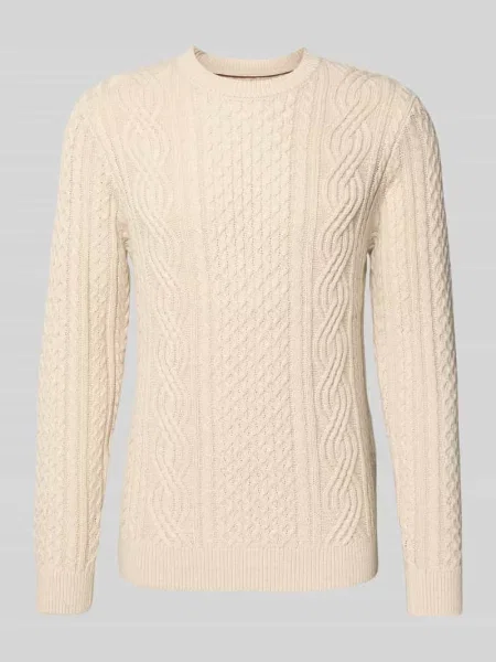 Sweter z dzianiny z prążkowanymi wykończeniami model ‘BLUSEAN’ Jack & Jones Premium biały