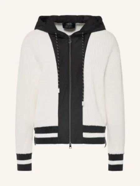 Marc Cain Pletený Svetr Z Kombinace Materiálů white and black bílý