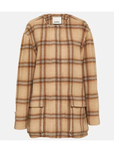 Palton Isabel Marant de lână în carouri maro
