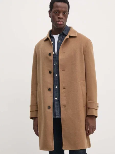 Вълнено палто Tommy Hilfiger преходен модел кафяво