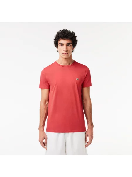 Lacoste T-Shirt Z Dekoltem Typu Crew Neck Z Bawełny Pima różowy