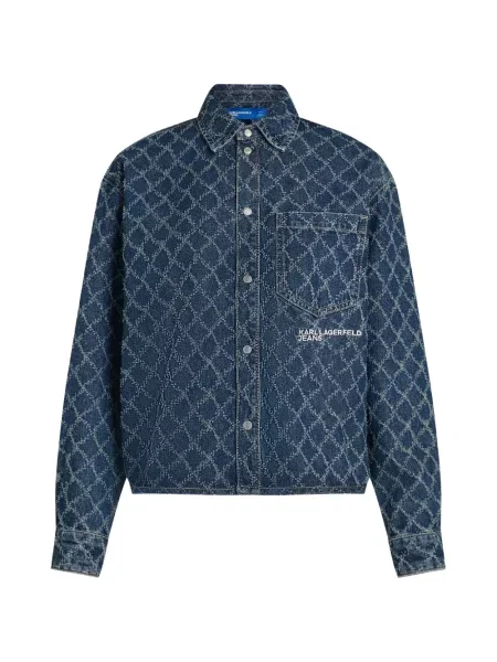 Cămașă de blugi Karl Lagerfeld Jeans cu model argyle albastru