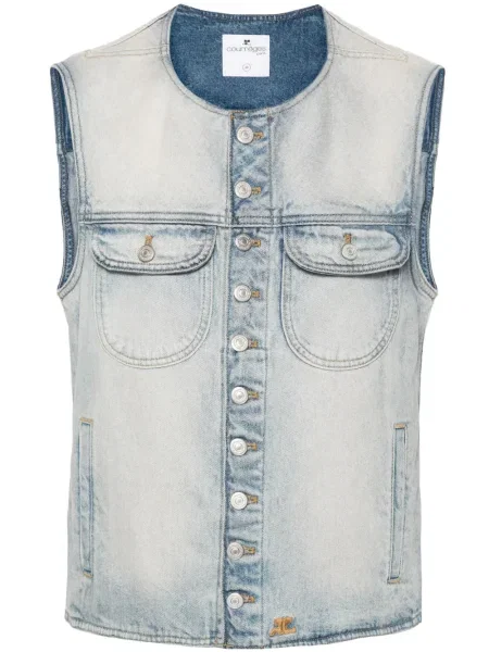 Vestă denim Courreges cu broderie albastru