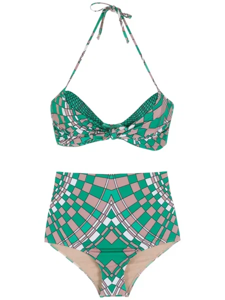 Bikini Amir Slama cu imagine cu imprimeu geometric verde