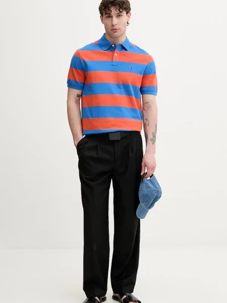 Tommy Hilfiger polo majica z elastanom oranžna