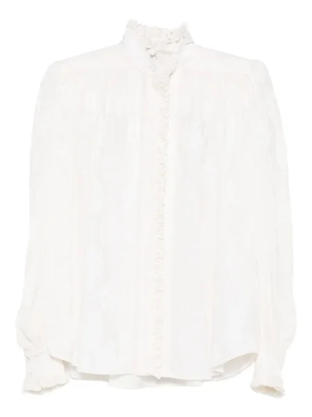 Bluză Chloé cu volane din jacard alb