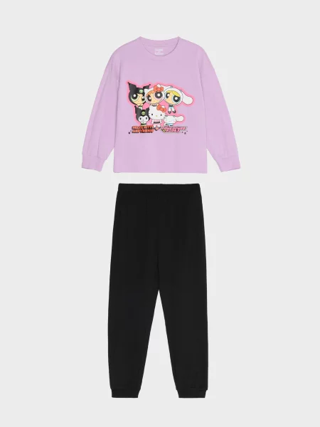 Sinsay dvoudílné loose fit pyžamo s potiskem The Powerpuff Girls levandulová