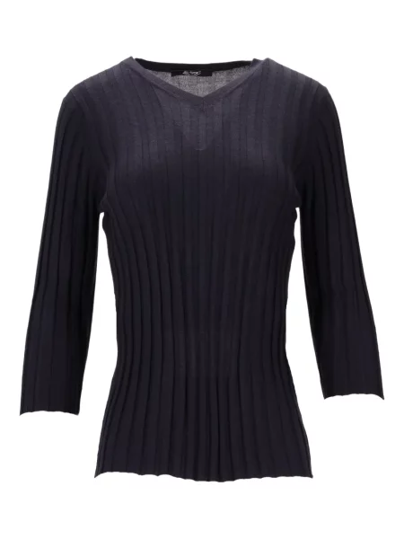 Top La Rose z dekoltem w serek prążkowany niebieski