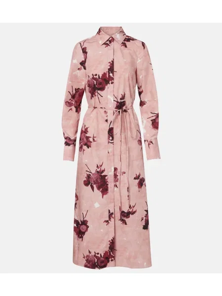 Sukienka koszulowa Erdem w kwiatki popelinowa garniturowa różowa