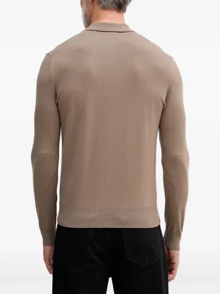 Gulerat lung tricou polo Sisley maro