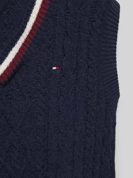 Sweter z dekoltem w serek model ‘GLOBAL’ Tommy Hilfiger Teens granatowy