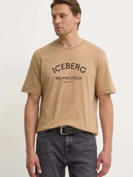 Тениска Iceberg с принт бежово